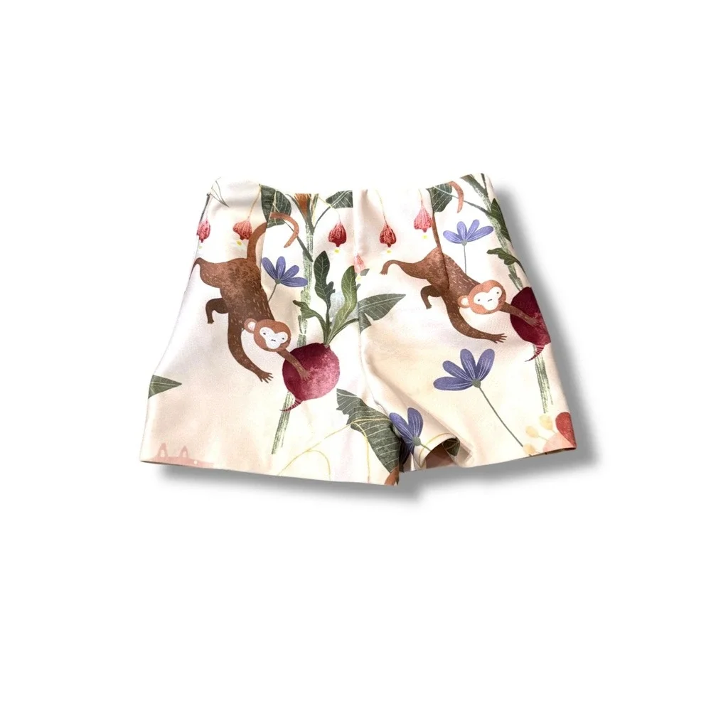 Eugenia Fernandez Monkey Print Shorts Size 4‎ Girls White Summer Playful Cotton